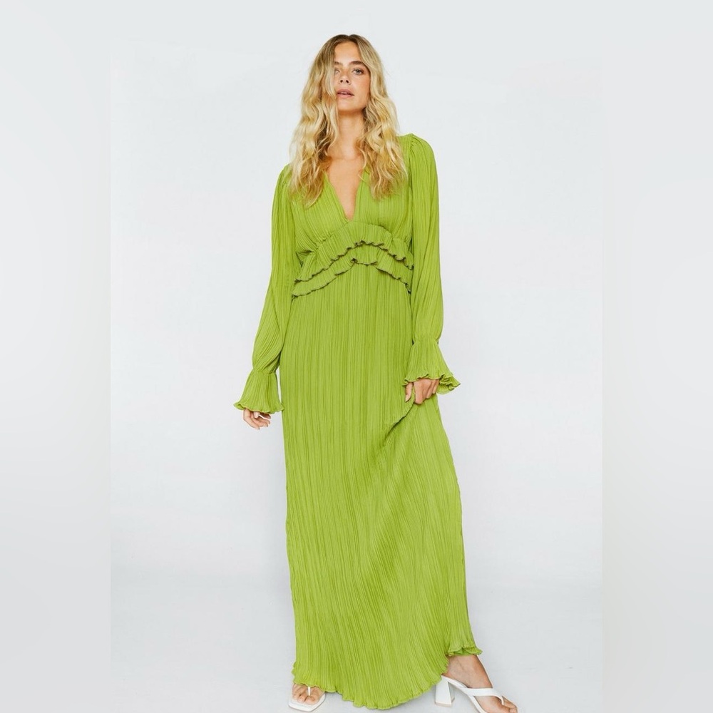 Nasty Gal Pleated Chiffon Ruffle Maxi Dress